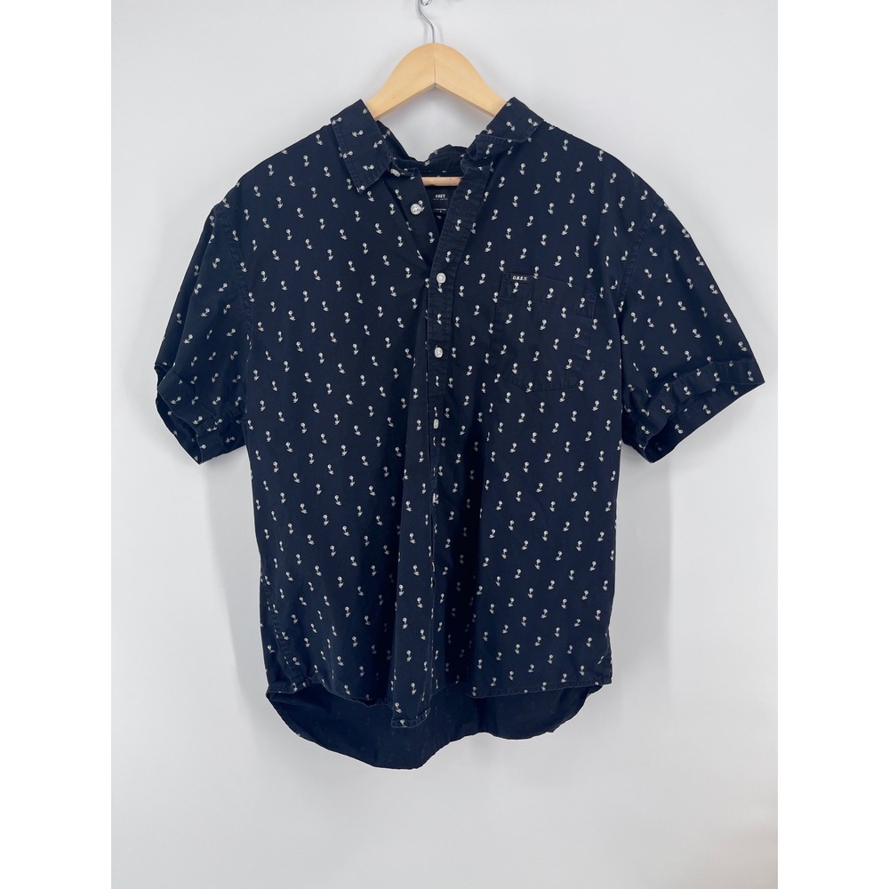 Obey Worldwide Mens L Black Floral Sprig Short Sleeve Button Down Shirt Casual